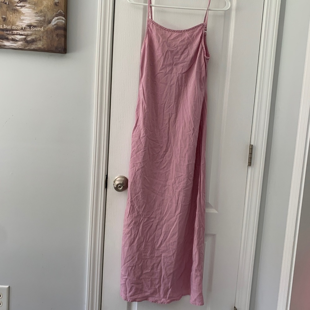 Joie Pink Lyocell Maxi Dress Adjustable Spaghetti Straps Ruffle Trim Small